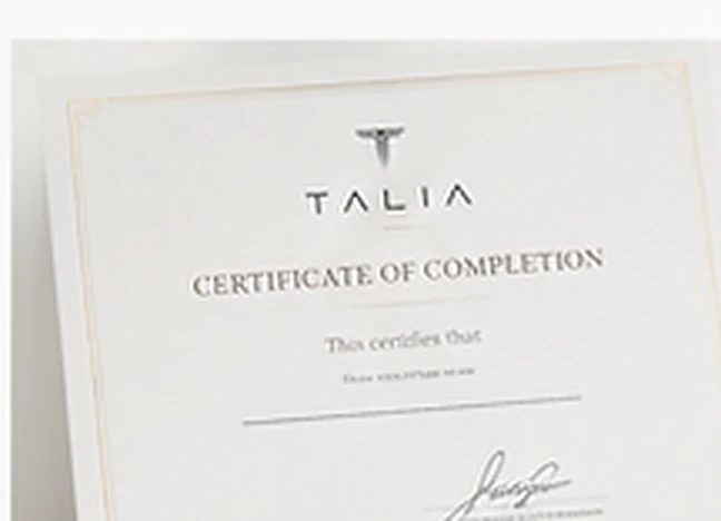 TALIA sample certificate of completion
